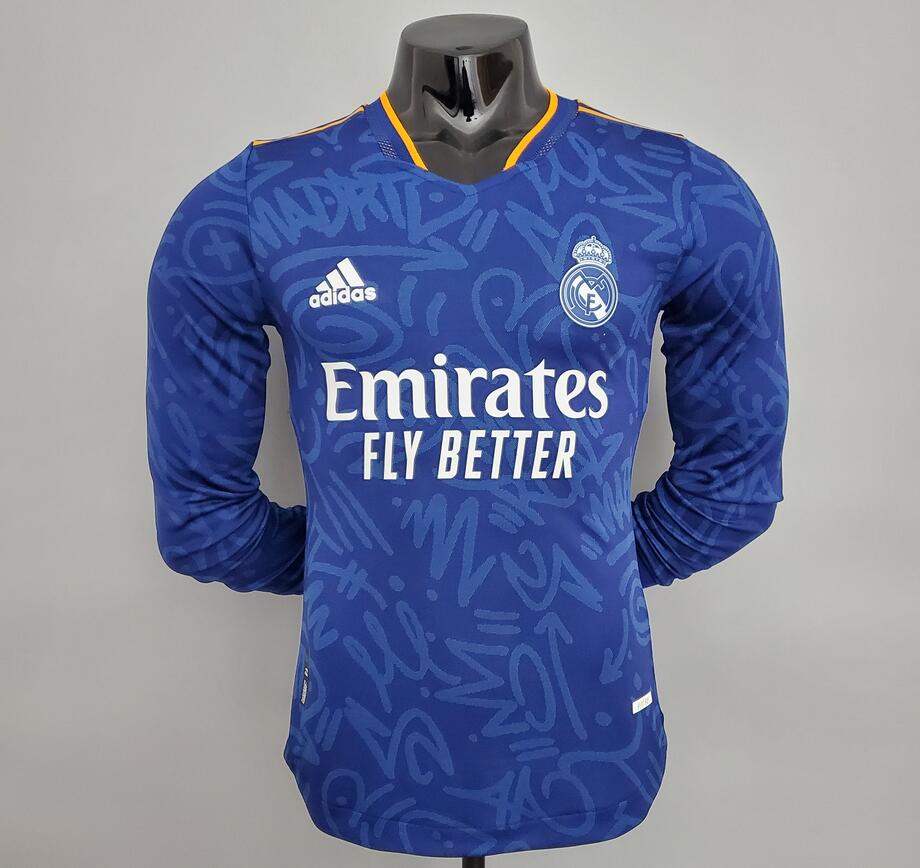 2021/22 Real Madrid Long Sleeve Away Kit Soccer Jersey Player Version